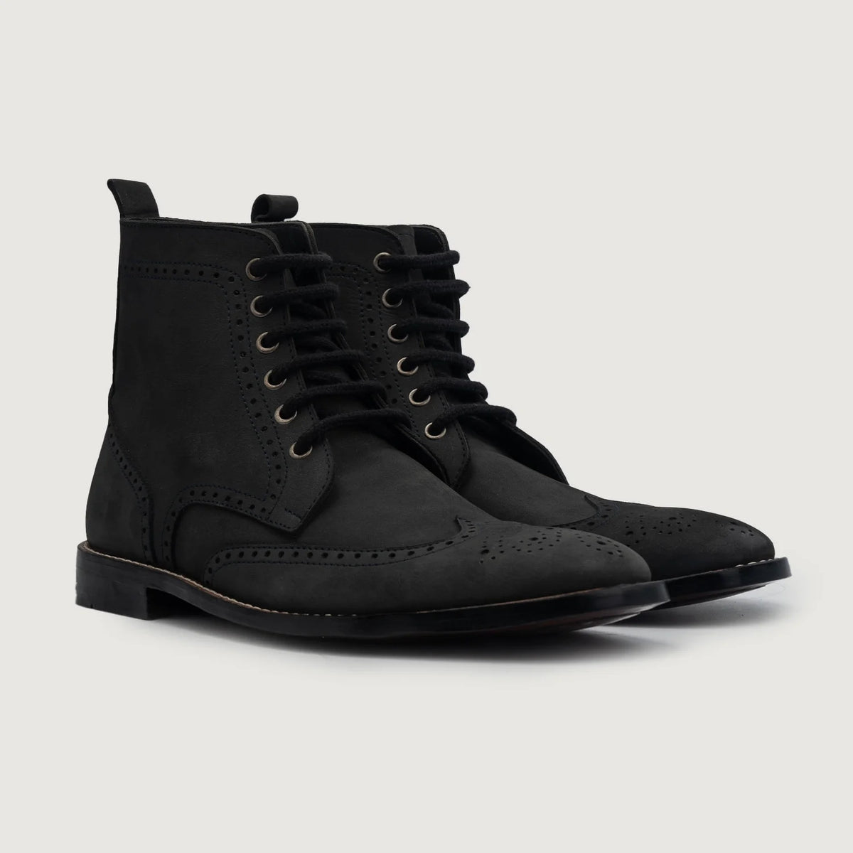 Duster Brogues Derby Fekete Nubuck Bőrbakancsok Férfi For Men fekete valódi marhabőrből - Elölnézet & testre szabott sziluett | Online vásárlás