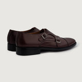 Boston Double Monk Strap Maroon Leather Shoes For Men - Reinforced Heel Counter & Precision Double-Row Stitching Detail