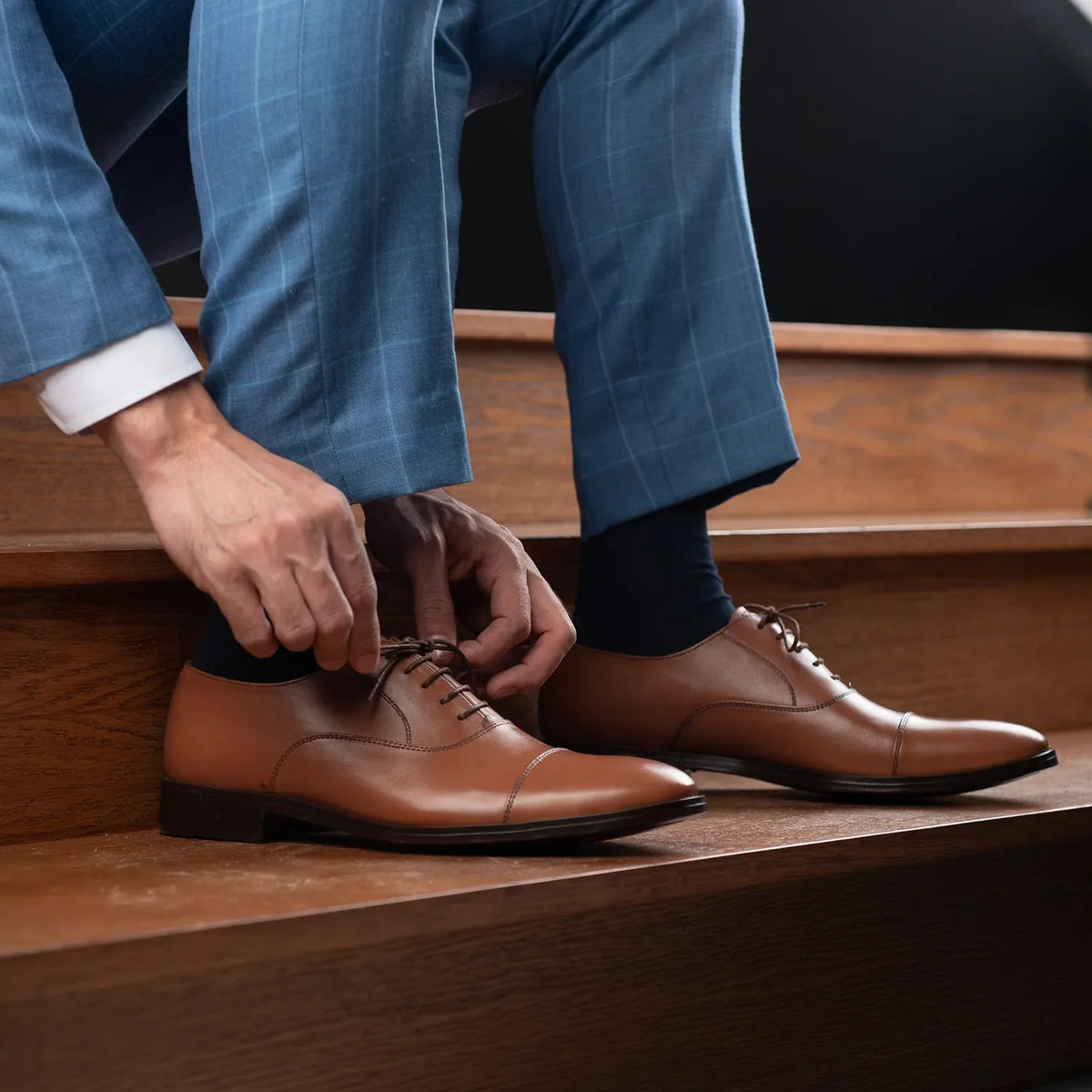 High-Traction Rubber Outsole & Lug Tread Pattern on Professor Oxford Világosbarna Bőrcipők Férfi For Men