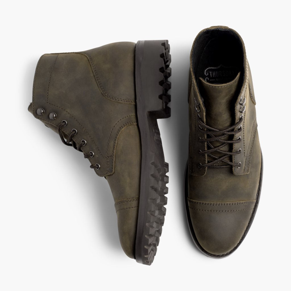 Captain StormKing® Dark Olive Matte Bőrbakancsok Férfi - Megerősített sarokkéreg és dupla precíziós varrás