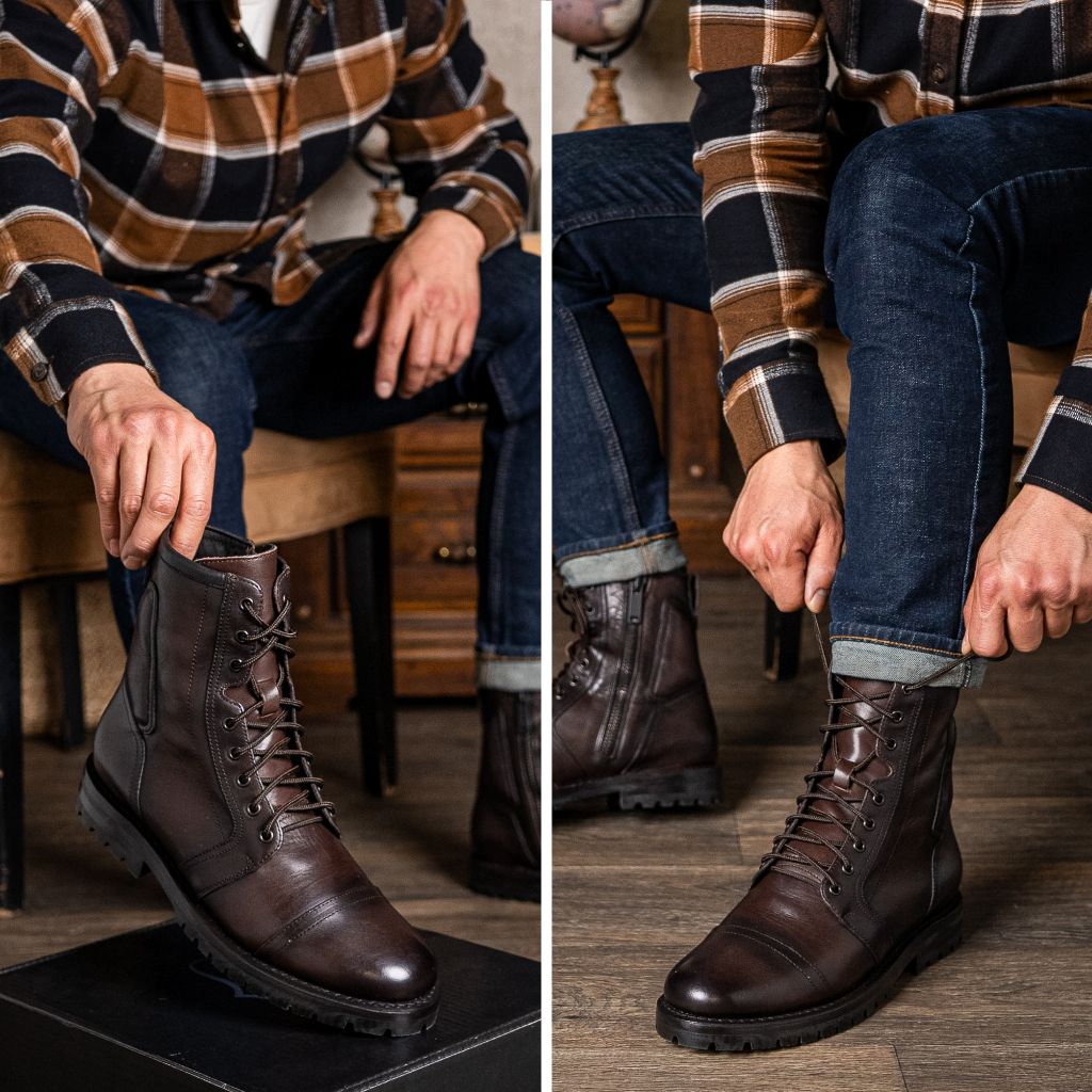 Tailored Rib Cuffs & Hem Craftsmanship Construction Detail on Casa Moto Old English Bőrbakancsok Férfi