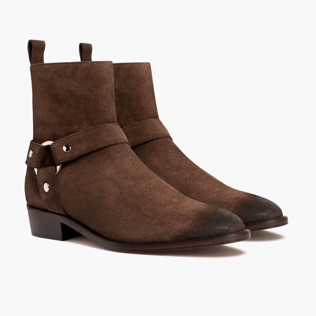 Harness Dark Barna Suede Bőrbakancsok Férfi in Dark Brown Goatskin Suede - Oldalnézet | Online vásárlás