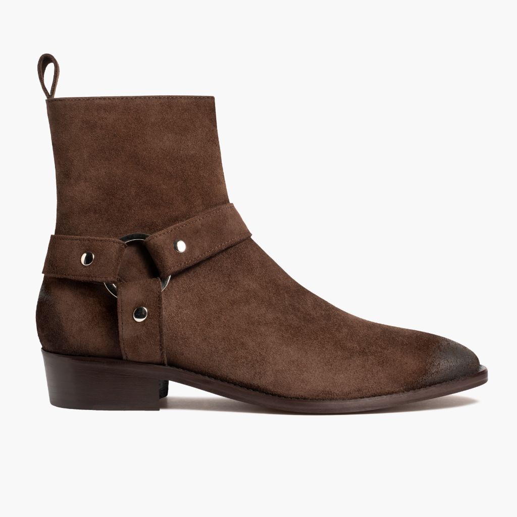Dark Brown Goatskin Suede Leather Boots - Goodyear varrott talpszerkezet és orr-részlet
