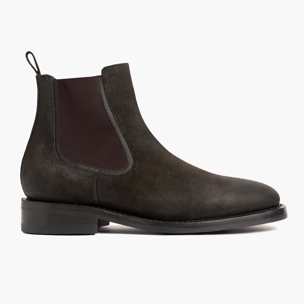 Olive Goatskin Suede Leather Boots - Goodyear varrott talpszerkezet és orr-részlet