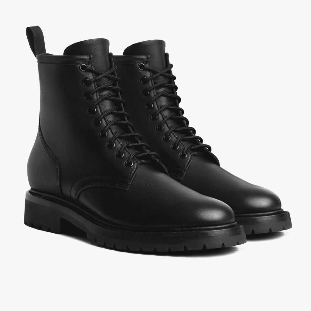 Stomper Fekete (No Zipper) Bőrbakancsok Férfi For Men - Megerősített sarokkéreg és dupla precíziós varrás
