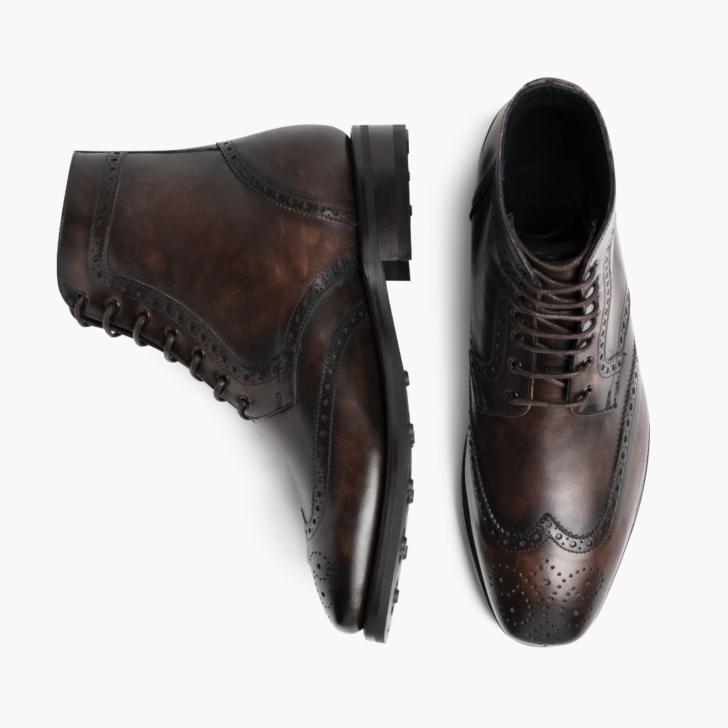 Wingtip Dark Oak Bőrbakancsok Férfi For Men - Megerősített sarokkéreg és dupla precíziós varrás