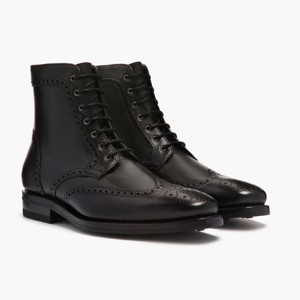 Wingtip Fekete Bőrbakancsok Férfi For Men fekete valódi marhabőrből - Oldalnézet | Online vásárlás