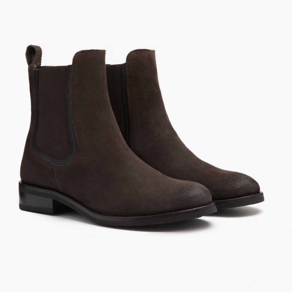 Dark Brown Goatskin Suede Leather Boots - Goodyear varrott talpszerkezet és orr-részlet