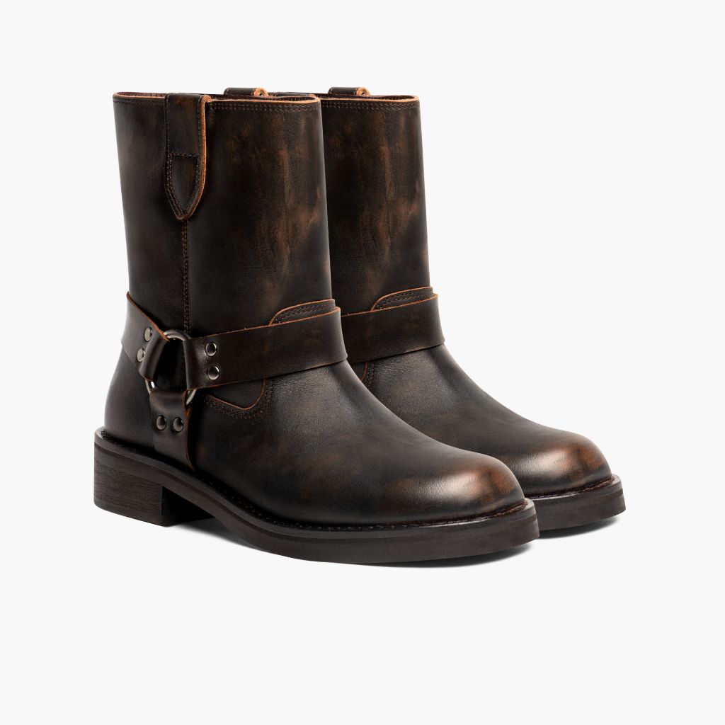 Vintage Brown Full-Grain leather Boots - Goodyear varrott talpszerkezet és orr-részlet