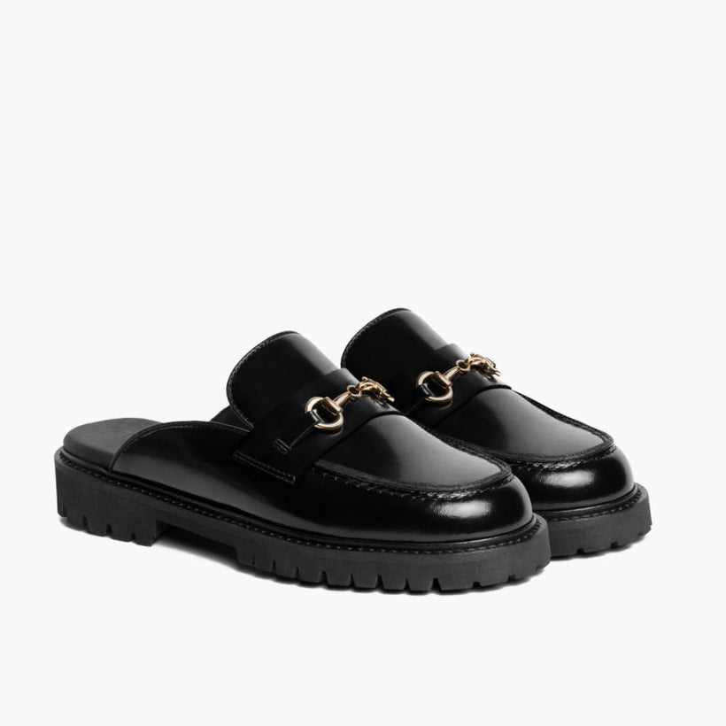 Penny Mule Fekete & Gold Leather Loafers női
