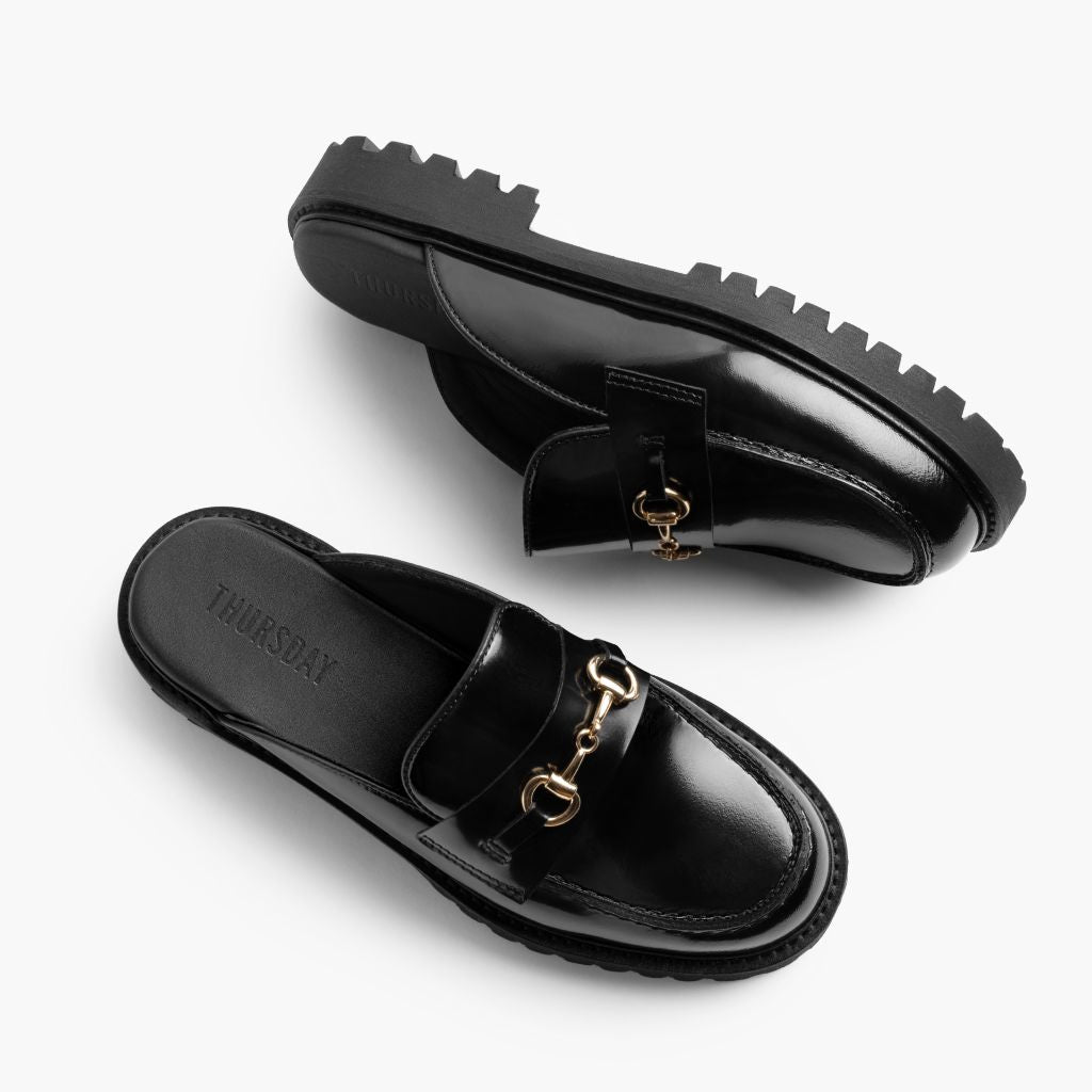 High-Traction Rubber Outsole & Lug Tread Pattern on Penny Mule Fekete & Gold Bőr mokaszin Női