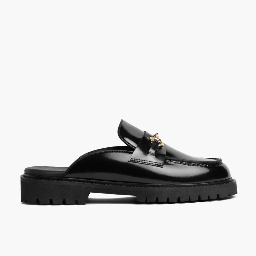 Penny Mule Fekete & Gold Leather Loafers női