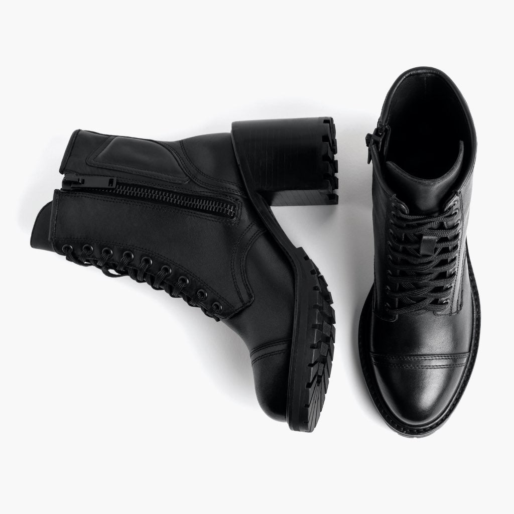 High-Traction Rubber Outsole & Lug Tread Pattern on Rebel Fekete Bőrbakancsok Női