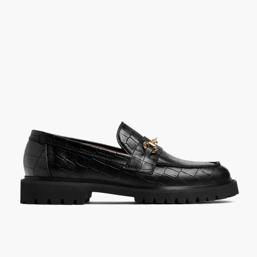 Penny Fekete & Gold Croco Leather Loafers női