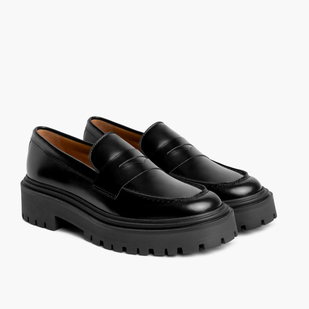 Penny Platform Fekete Bőr mokaszin Női fekete valódi marhabőrből - Oldalnézet | Online vásárlás