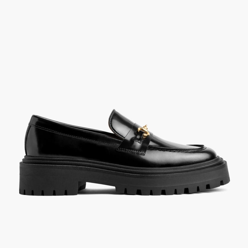 Penny Platform Fekete & Gold Leather Loafers női