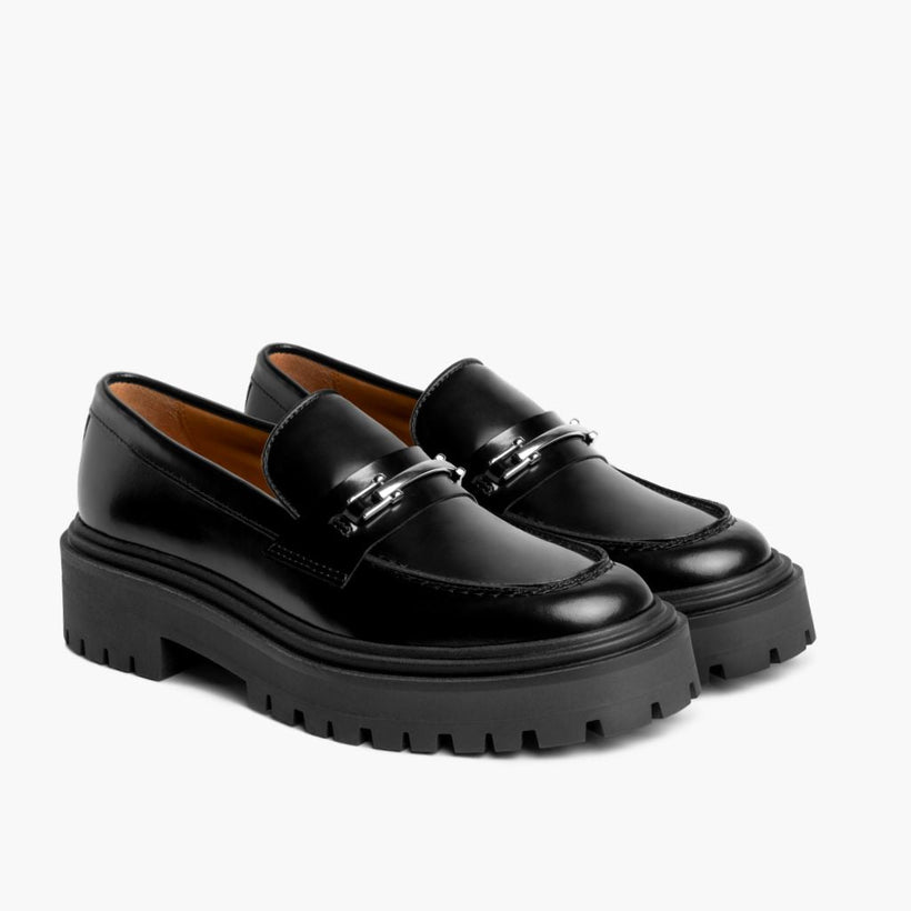 Penny Platform Fekete & Silver Leather Loafers női