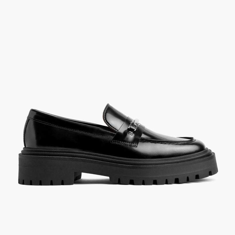 Penny Platform Fekete & Silver Leather Loafers női