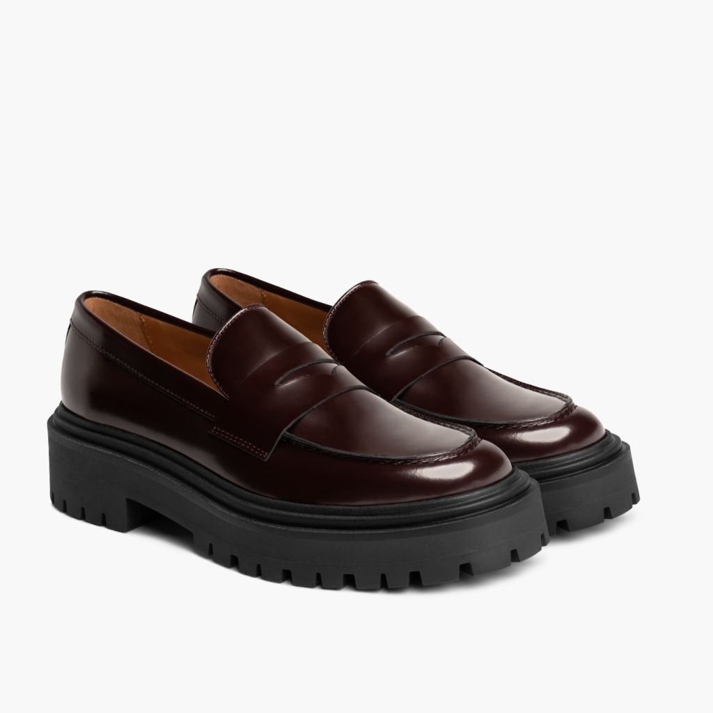 Penny Platform Bordó Bőrbakancsok Női in Burgundy Full-Grain Leather - Oldalnézet | Online vásárlás