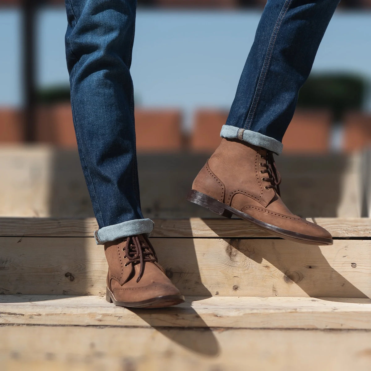 Orlaven Duster Brogues Derby Oil Pull-up Barna Bőrbakancsok Férfi footwear image 10