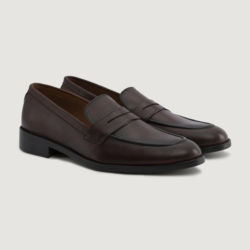 Baxton Burnished Barna Leather Loafers férfi