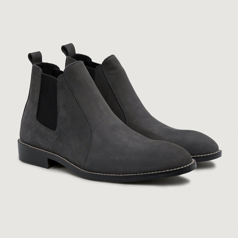 Clarkson Chelsea Grey Nubuck Leather Boots - StudGuard férfi