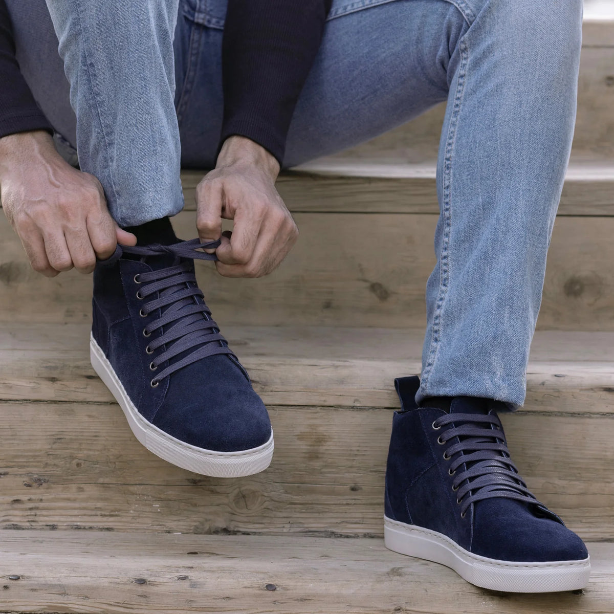 Orlaven Marty High Top Kék Suede Bőr sneakerek Férfi footwear image 10