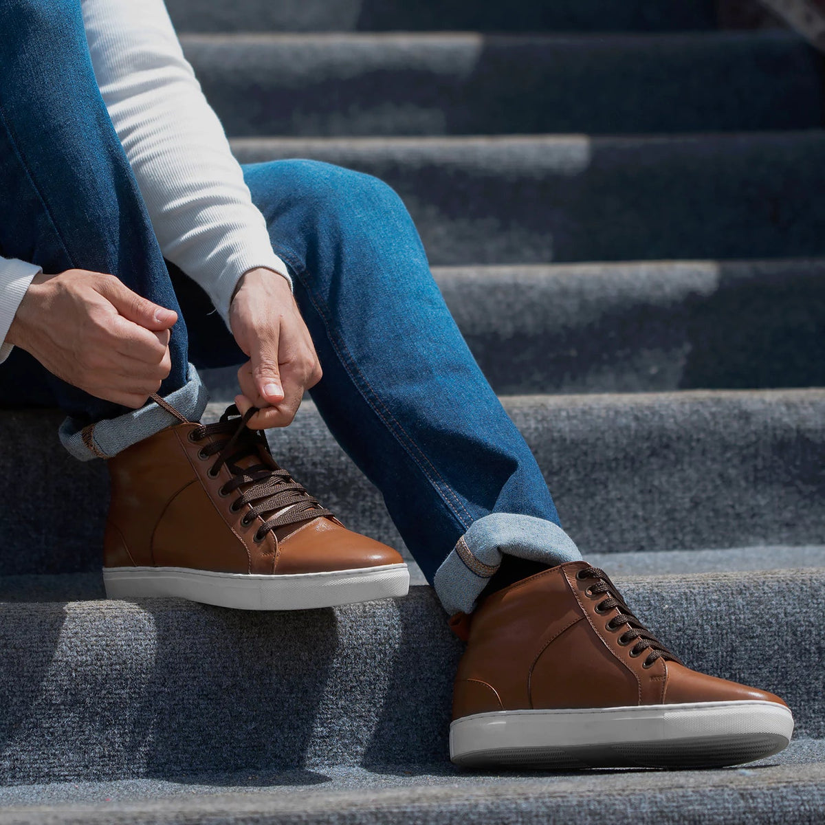 Orlaven Marty High Top Világosbarna Bőr sneakerek Férfi footwear image 10