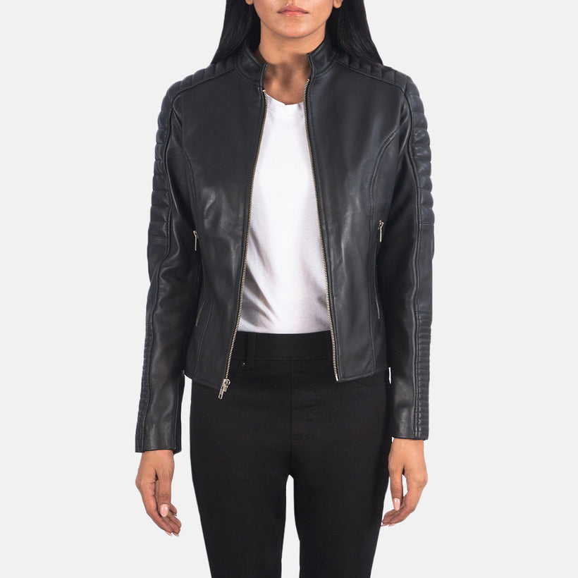 Adalyn Quilted Fekete Motoros bőrdzseki női