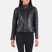 
Black Sheepskin Leather Biker Jacket - Hátulnézet precíz vállilleszkedéssel és tiszta szegéllyel
