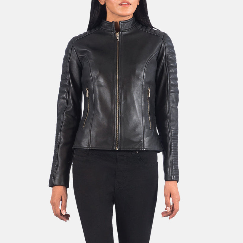 Adalyn Quilted Fekete Motoros bőrdzseki női