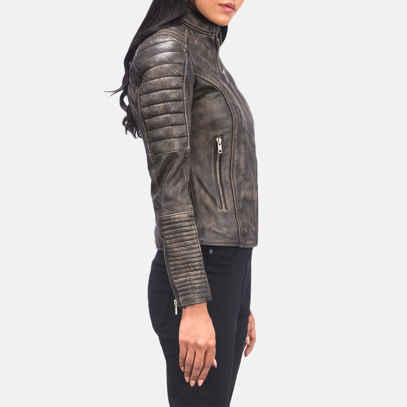 Adalyn Quilted Distressed Barna Motoros bőrdzseki női