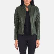 
Adalyn Steppelt Zöld Bőr Motoros Dzseki Női in Green Sheepskin Leather - Elölnézet & testre szabott sziluett | Online vásárlás