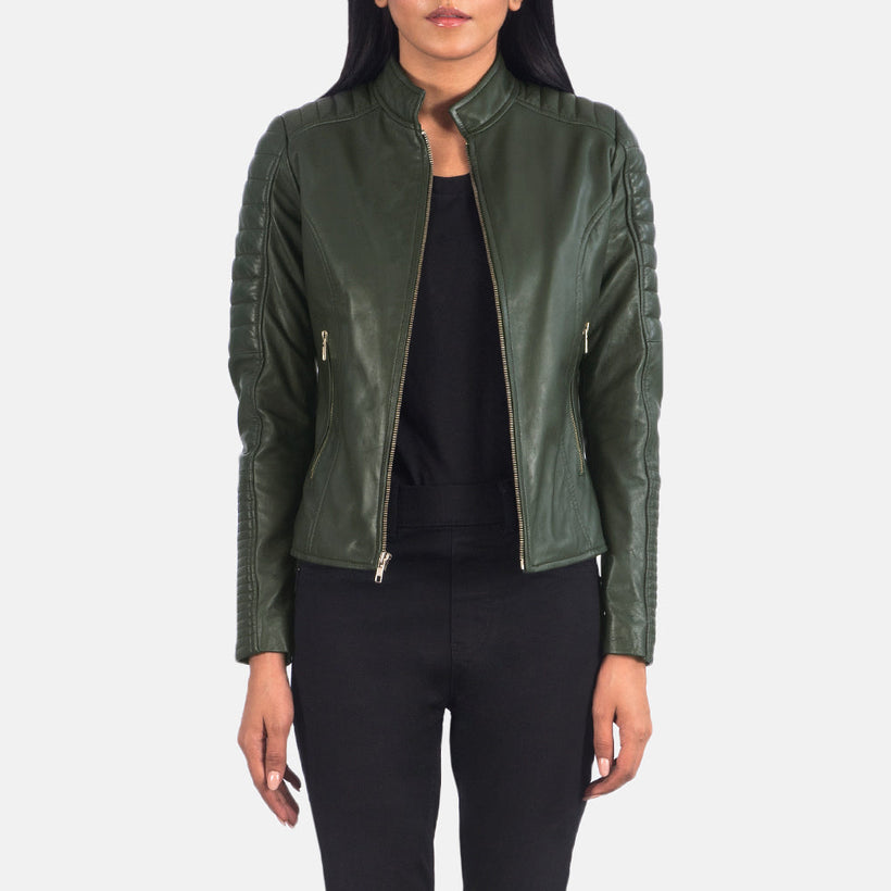 Adalyn Quilted Green Motoros bőrdzseki női