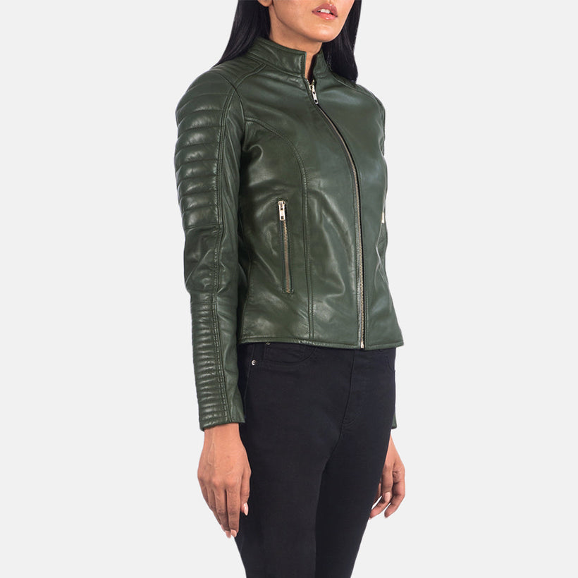Adalyn Quilted Green Motoros bőrdzseki női
