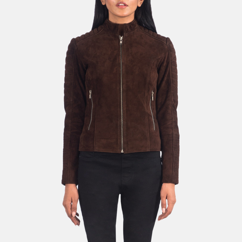 
Adalyn Steppelt Mocha Suede Bőr Motoros Dzseki Női in Mocha Brown Goatskin Suede - Elölnézet & testre szabott sziluett | Online vásárlás