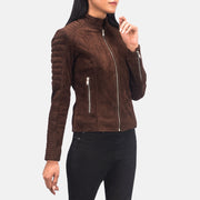 
Adalyn Steppelt Mocha Suede Bőr Motoros Dzseki Női - Oldalnézet az ergonomikus ujjkialakítással