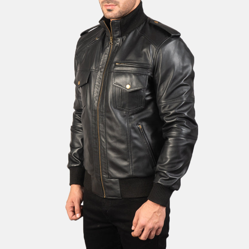 Agent Shadow Fekete Bőr bomber dzseki férfi