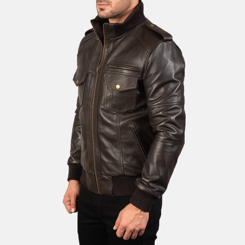 Agent Shadow Barna Bőr bomber dzseki férfi