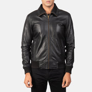 
Közeli részlet of Rib Knit & Zipper Hardware on Air Rolf Fekete Bőr Bomber Dzseki Férfi