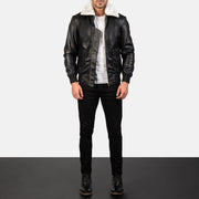 
Airin G-1 Black & White Leather Bomber Jacket - Oldalnézet az ergonomikus ujjkialakítással