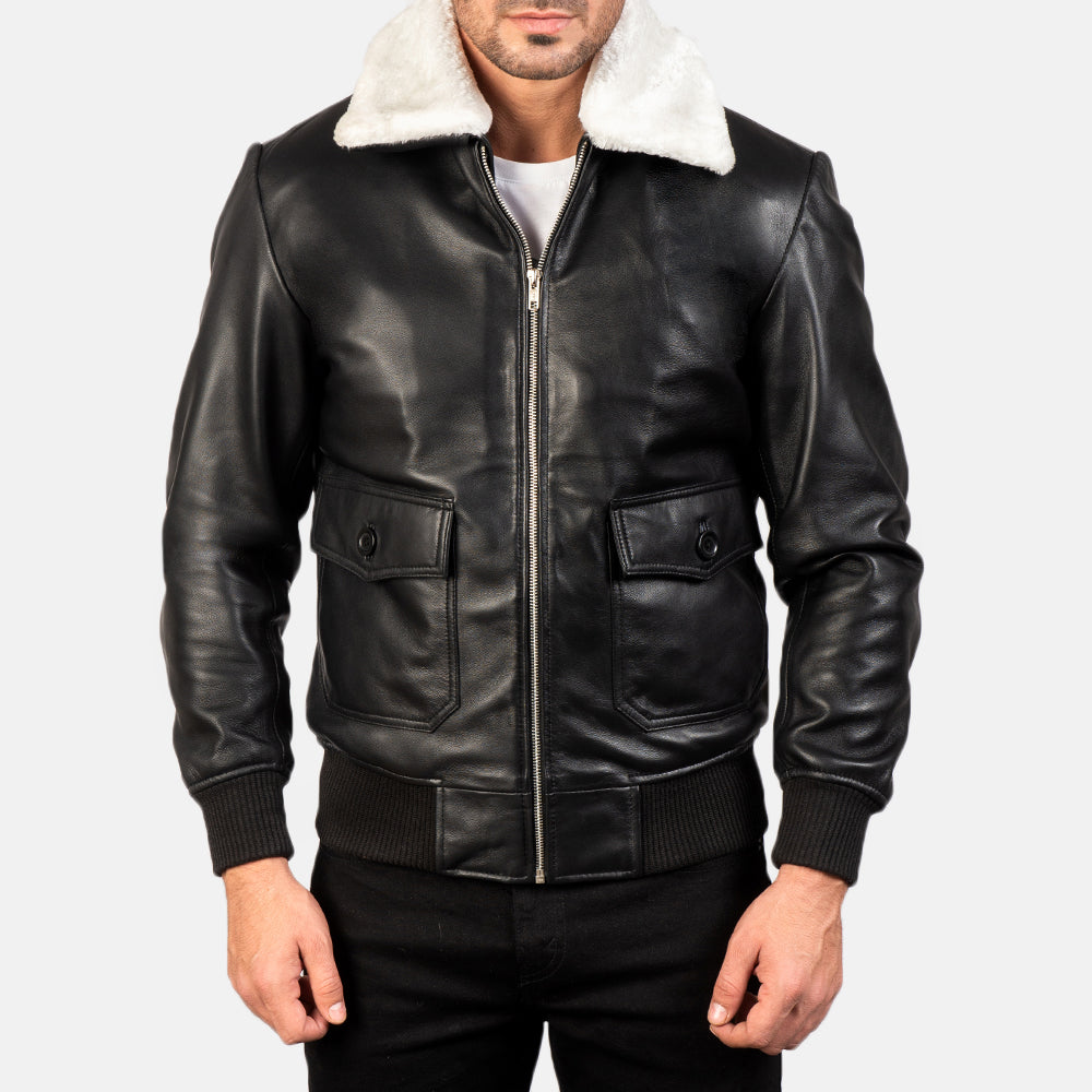 
Közeli részlet of Shirt with Removable Fur & Zipper Hardware on Airin G-1 Black & White Leather Bomber Jacket