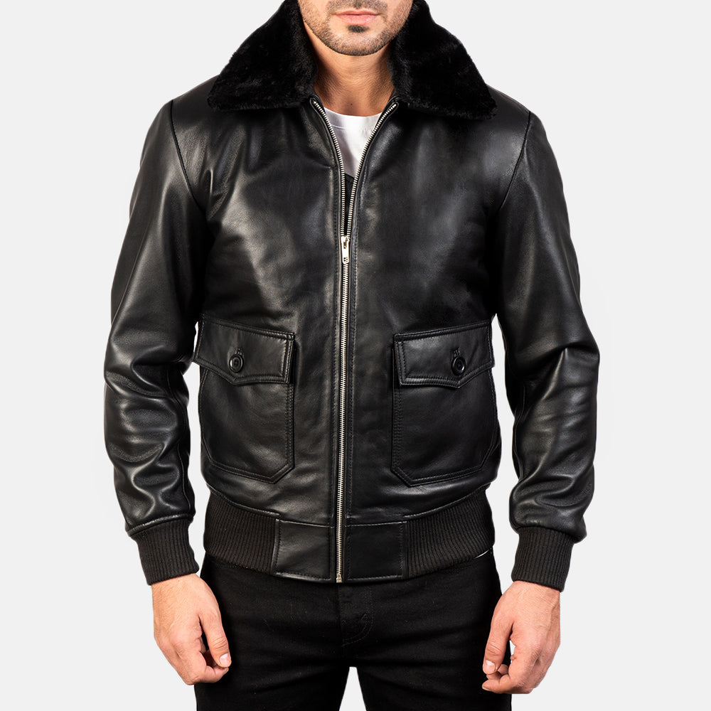 
Közeli részlet of Shirt with Removable Fur & Zipper Hardware on Airin G-1 Fekete Bőr Bomber Dzseki Férfi