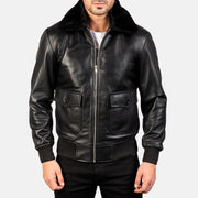 
Közeli részlet of Shirt with Removable Fur & Zipper Hardware on Airin G-1 Fekete Bőr Bomber Dzseki Férfi