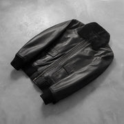 
Rib Knit & Hem Craftsmanship Construction Detail on Airin G-1 Fekete Bőr Bomber Dzseki Férfi