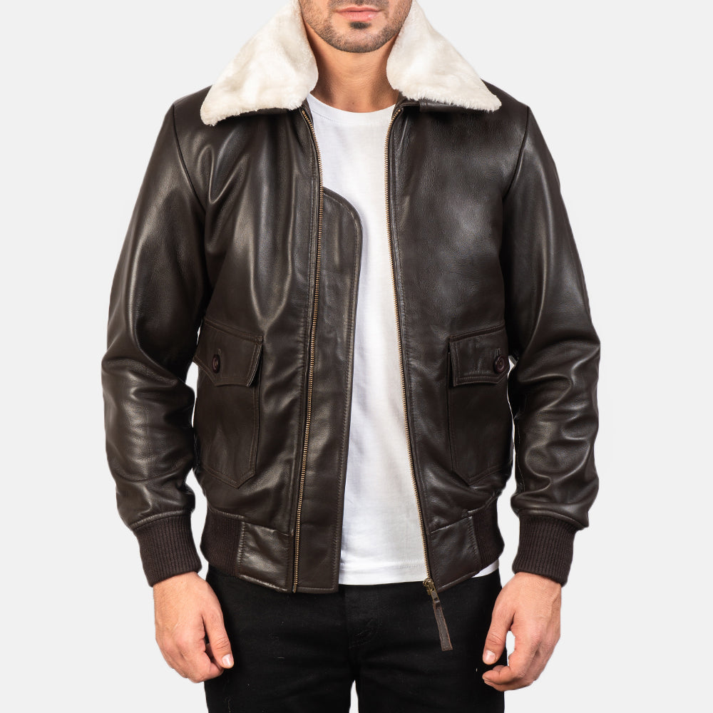 
Airin G-1 Barna Bőr Bomber Dzseki Férfi in Brown Sheepskin Leather - Elölnézet & testre szabott sziluett | Online vásárlás