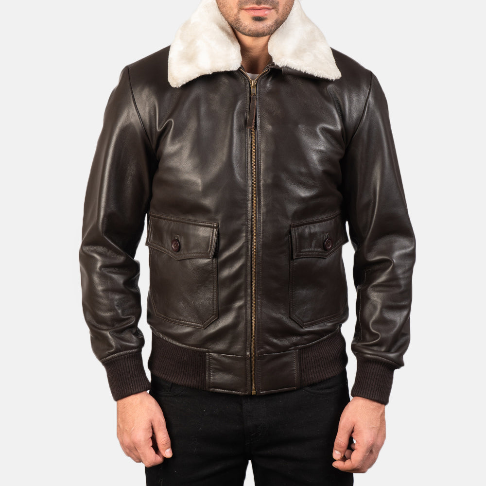 
Közeli részlet of Shirt with Removable Fur & Zipper Hardware on Airin G-1 Barna Bőr Bomber Dzseki Férfi