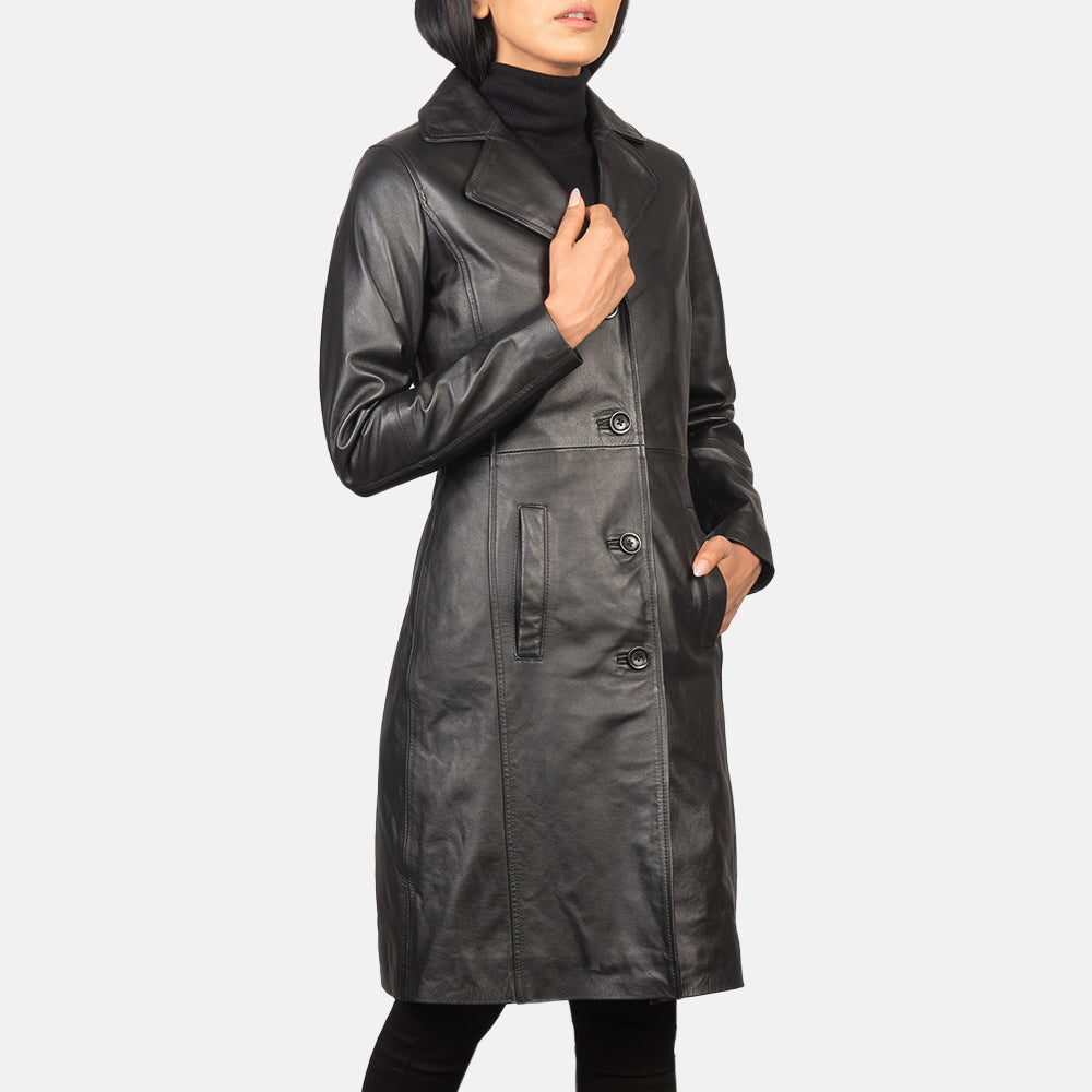 
Black Cowhide leather Coat - Hátulnézet precíz vállilleszkedéssel és tiszta szegéllyel