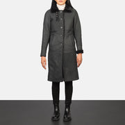 
Alina Shearling Fekete Bőrkabát Női in Distressed Black Sheepskin Leather - Elölnézet & testre szabott sziluett | Online vásárlás