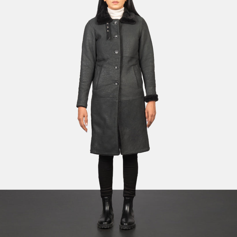Alina Shearling Fekete Leather Coat női